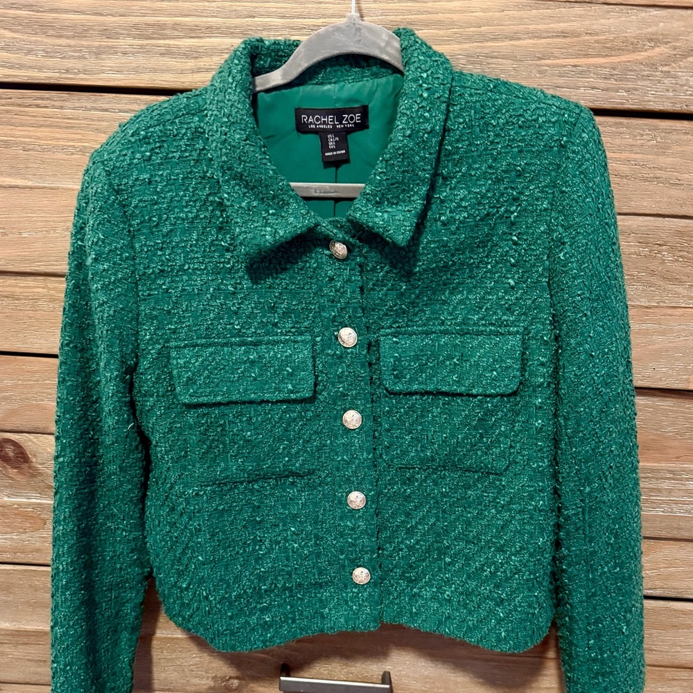 Rachel Zoe Emerald Green Tweed Cropped Blazer